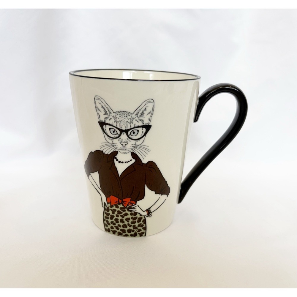 Signature White Dressed up Cat in Black Meow Coffee Tea Mug (396)